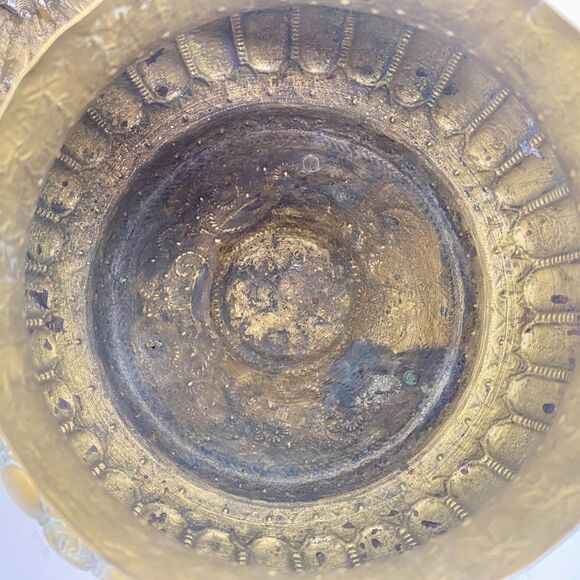 Vintage Hindu Goddess Laxmi Large Brass Pot & Lid Prosperity Abundance Light - Picture 9 of 11